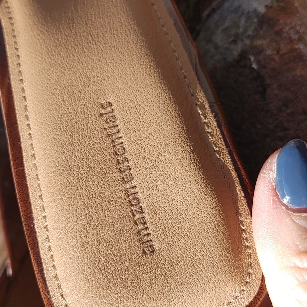 Amazon Essentials Brown Embossed Wedge Sandals Si… - image 8